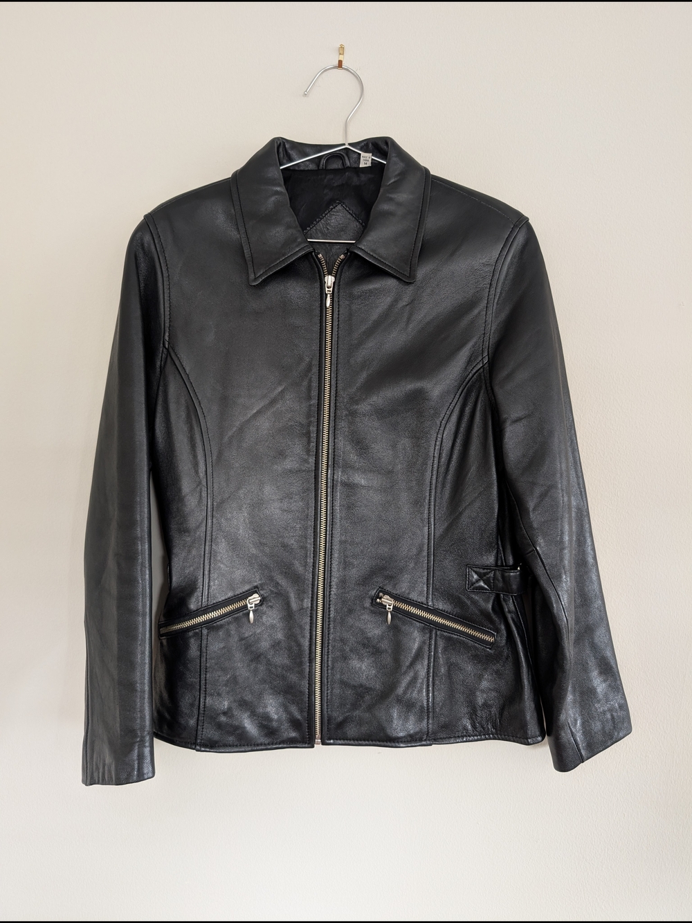 Preston & York Classic Black Leather Zip-Front Jacket Sz M